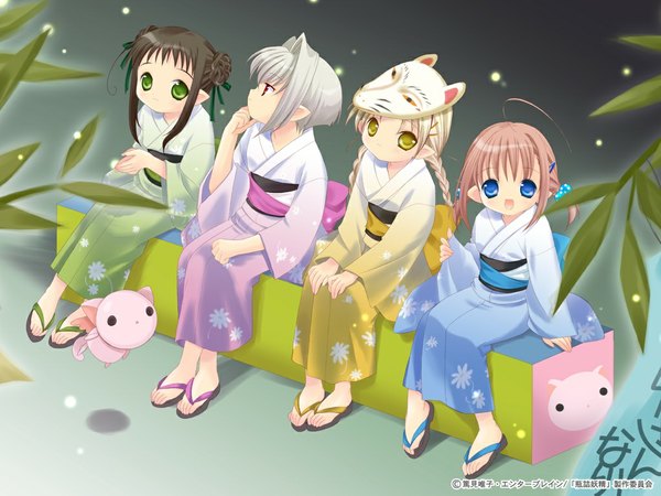 Anime picture 1024x768 with bottle fairy oboro hororo kururu sarara chiriri tokumi yuiko festival