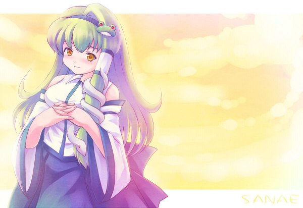 Anime picture 1200x825 with touhou kochiya sanae tdk japanese clothes miko girl