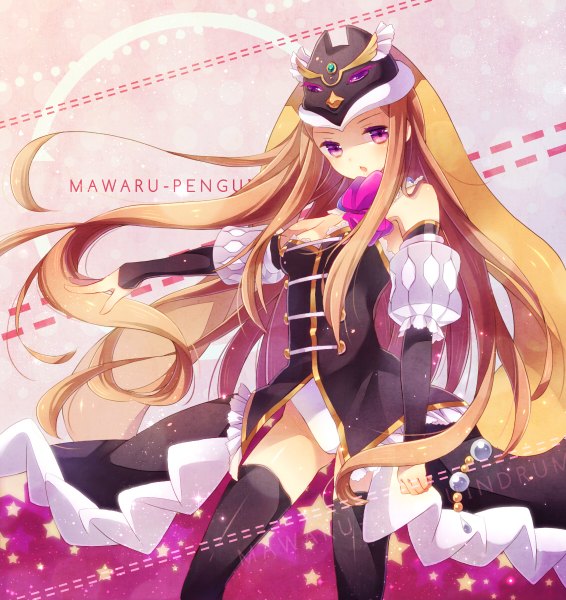 Anime picture 1132x1200 with mawaru penguindrum takakura himari yu (y-z) single long hair tall image open mouth brown hair pink eyes girl thighhighs dress black thighhighs detached sleeves mask