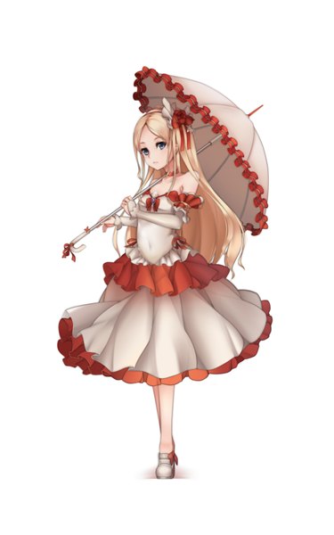 Anime picture 2500x4000 with original chenang11 single long hair tall image highres blue eyes simple background blonde hair white background girl dress hair ornament detached sleeves umbrella