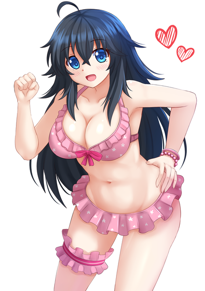Anime picture 945x1337 with netoge no yome wa onna no ko janai to omotta? project no.9 tamaki ako kazenokaze single long hair tall image looking at viewer blush breasts open mouth blue eyes light erotic black hair large breasts white background cleavage groin girl navel