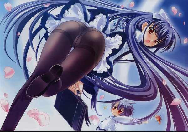 Anime picture 1416x1000 with touka gettan kawakabe momoka kamiazuma touka light erotic red eyes ass upskirt girl pantyhose