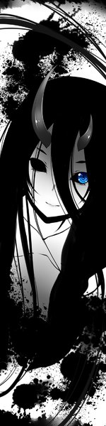 Anime picture 300x1200 with original kiyomin single long hair tall image blue eyes black hair looking away horn (horns) pale skin oni horns girl