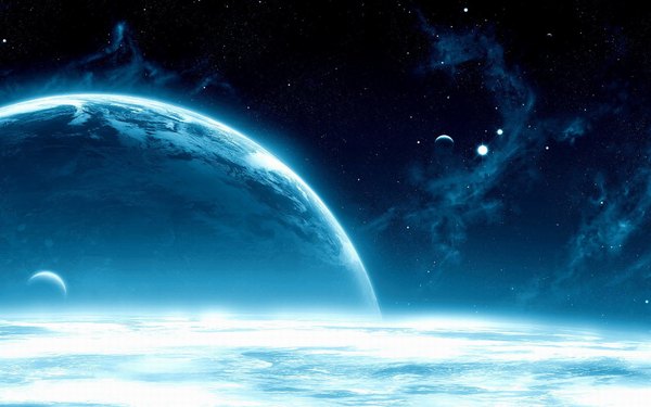 Anime picture 1680x1050 with original tagme (artist) light blue background no people landscape space star (stars) planet