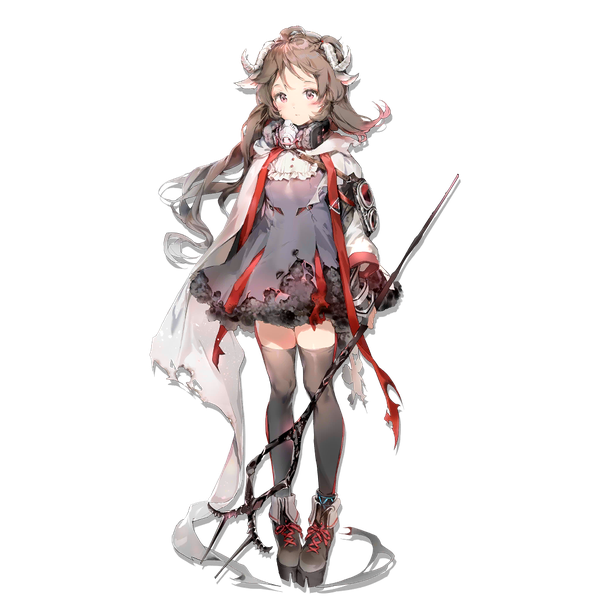 Anime-Bild 1024x1024 mit arknights eyjafjalla (arknights) anmi single long hair brown hair standing animal ears looking away full body pink eyes horn (horns) official art zettai ryouiki transparent background girl thighhighs dress black thighhighs boots