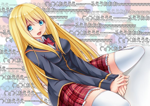 Anime picture 1200x849 with girlfriend (kari) chloe lemaire creek (moon-sky) single long hair looking at viewer open mouth blue eyes blonde hair girl thighhighs skirt uniform school uniform white thighhighs