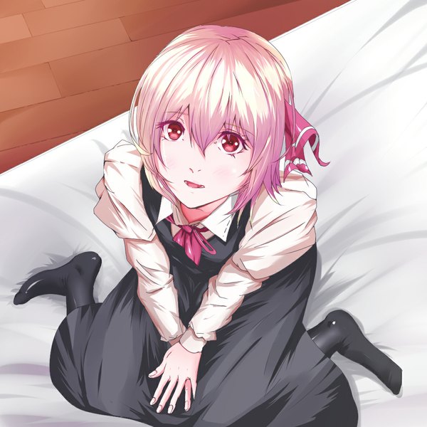 Anime picture 1024x1024 with touhou rumia winnpusu (artist) single short hair red eyes pink hair girl dress