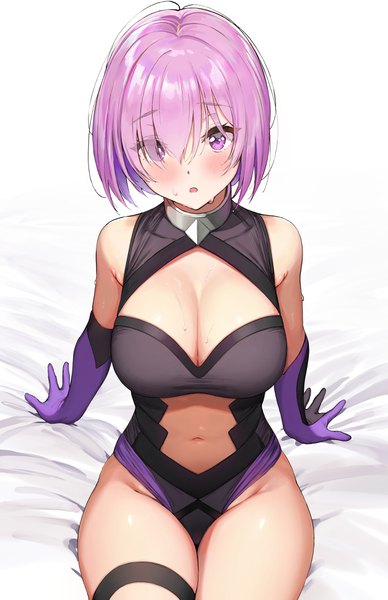 Anime picture 2508x3877 with fate (series) fate/grand order mash kyrielight ame (uten cancel) single tall image looking at viewer blush fringe highres short hair breasts open mouth light erotic simple background large breasts white background sitting bare shoulders pink hair