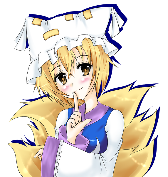 Anime picture 1026x1076 with touhou yakumo ran tall image blush blonde hair smile white background fox ears fox tail girl hat