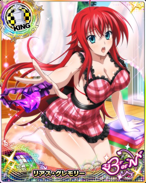 Anime picture 640x800 with highschool dxd rias gremory single tall image looking at viewer blush breasts open mouth blue eyes light erotic large breasts red hair very long hair card (medium) girl underwear panties apron