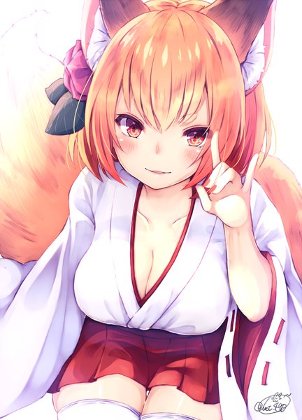 Anime picture 1439x2000 with original chita (ketchup) single tall image looking at viewer blush fringe short hair breasts open mouth light erotic smile hair between eyes large breasts brown eyes signed animal ears cleavage tail nail polish
