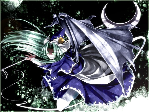 Anime picture 1600x1200 with touhou mima kazetto (kazetsuto) long hair green eyes green hair girl wings