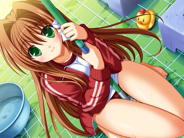 Anime picture 1200x900 with clover point light erotic brown hair green eyes game cg girl bathroom