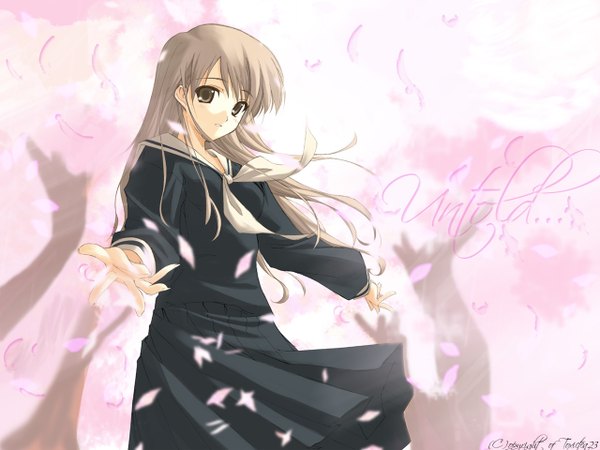 Anime picture 1280x960 with maria-sama ga miteru studio deen toudou shimako pink background skirt petals skirt set