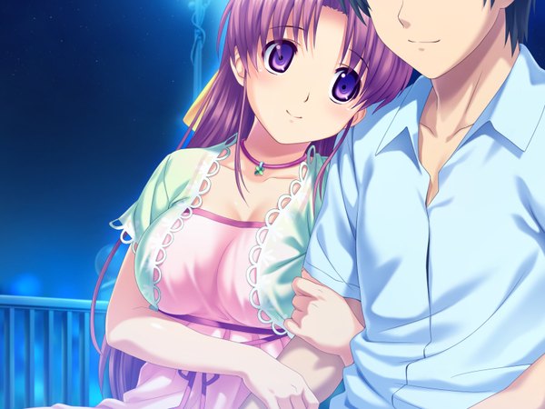 Anime picture 1600x1200 with tropical kiss aoi matsuri koutaro long hair light erotic purple eyes pink hair game cg girl