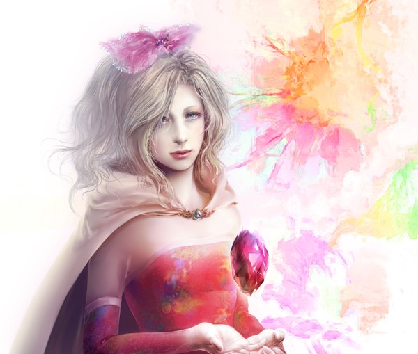 Anime picture 1650x1400 with final fantasy final fantasy vi square enix tina branford xilla single fringe blue eyes blonde hair lips hair over one eye realistic girl cloak