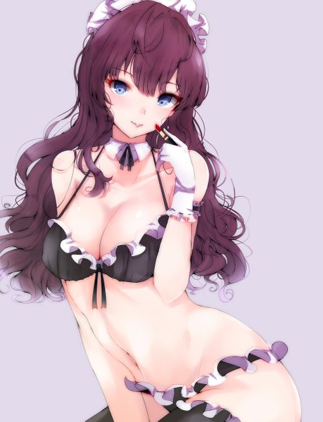 Anime picture 3688x4817 with idolmaster idolmaster cinderella girls ichinose shiki ryuu. single long hair tall image looking at viewer blush fringe highres breasts blue eyes light erotic simple background hair between eyes standing holding absurdres cleavage