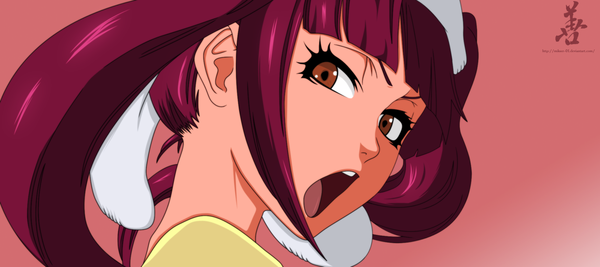 Anime picture 2000x892 with bleach studio pierrot dokugamine riruka gold-mk single long hair highres open mouth wide image twintails brown eyes pink hair looking back coloring portrait close-up pink background face girl hairband
