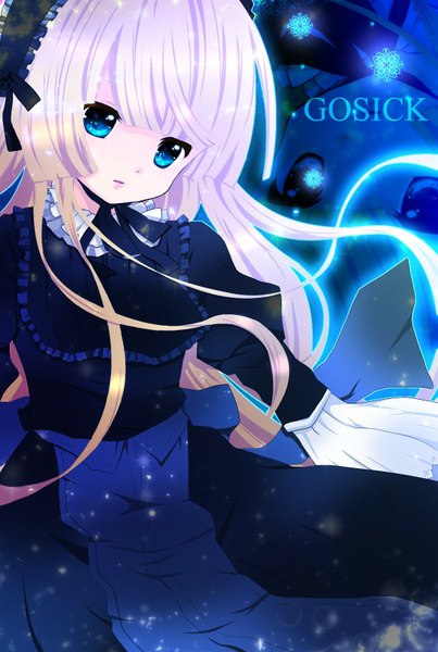Anime picture 1159x1726 with gosick studio bones victorique de blois harugamitsu single long hair tall image looking at viewer fringe blue eyes blonde hair pink hair parted lips copyright name girl dress black dress