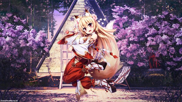 Anime picture 1920x1080 with everlasting summer original iichan eroge arsenixc vvcephei shugo19 akizora momiji single long hair blush fringe highres open mouth blonde hair hair between eyes wide image bare shoulders animal ears game cg tail