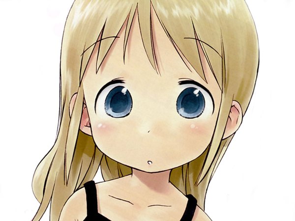 Anime picture 1600x1200 with ichigo mashimaro ana coppola barasui single long hair looking at viewer blue eyes simple background blonde hair white background bare shoulders parted lips :o portrait girl tank top