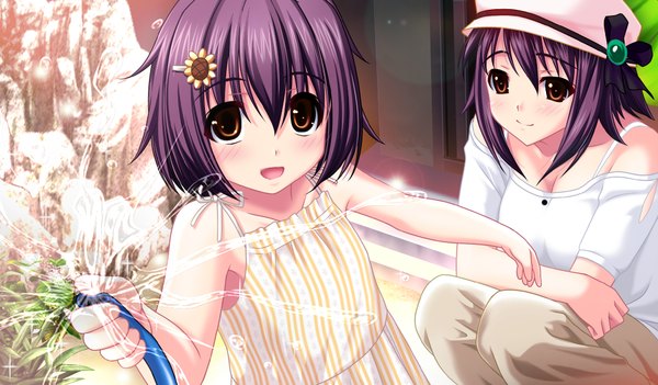 Anime picture 1024x600 with shiofuki paradise e youkoso! atelier kaguya (studio) sakaki mana short hair wide image brown eyes game cg purple hair girl child (children)