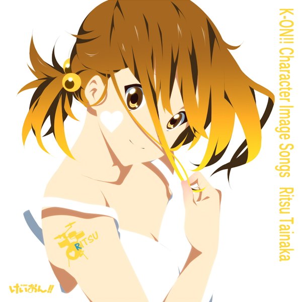 Anime picture 1300x1300 with k-on! kyoto animation tainaka ritsu nanao (mahaya) single simple background brown hair white background yellow eyes tattoo girl