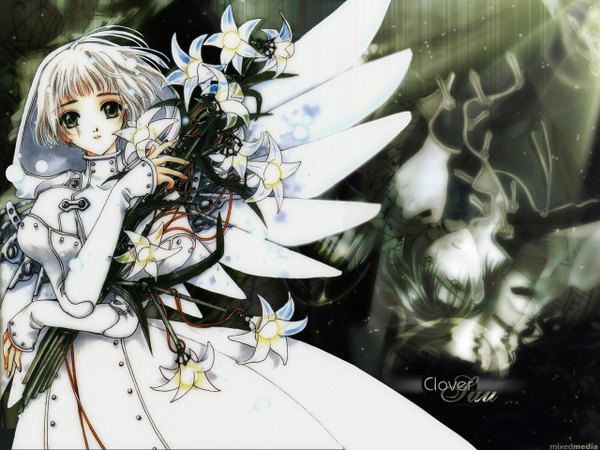 Anime picture 1280x960 with clover (manga) clamp suu (clover) ran (clover) wings clover (plant)
