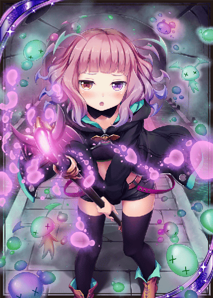 Anime-Bild 640x896 mit shinkai no valkyrie germophile tagme (artist) single long hair tall image looking at viewer blush fringe open mouth holding pink hair bent knee (knees) multicolored hair official art leaning zettai ryouiki leaning forward heterochromia gradient hair
