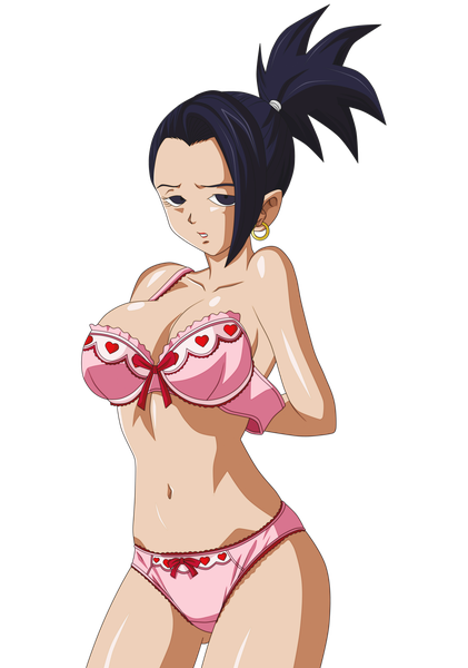 Anime picture 7024x10000 with dragon ball dragon ball super kale (dragon ball) dannyjs611 single long hair tall image looking at viewer highres breasts light erotic black hair large breasts standing bare shoulders absurdres ponytail parted lips black eyes bare legs