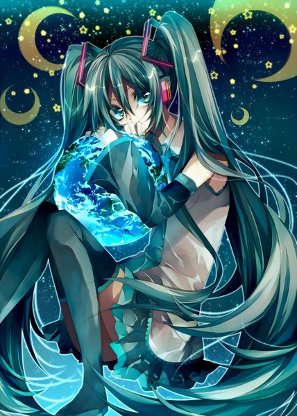 Anime picture 1300x1820 with vocaloid hatsune miku tsukioka tsukiho tall image green eyes green hair girl