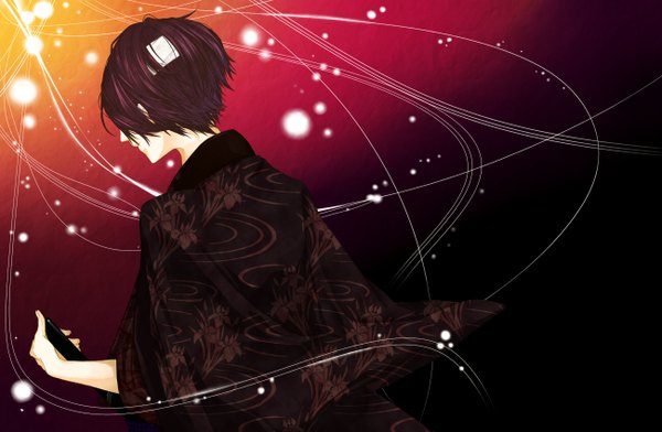 Аниме картинка 1300x850 с гинтама sunrise (studio) takasugi shinsuke baguri короткие волосы фиолетовые волосы японская одежда сзади мужчина оружие меч катана бинт (бинты)