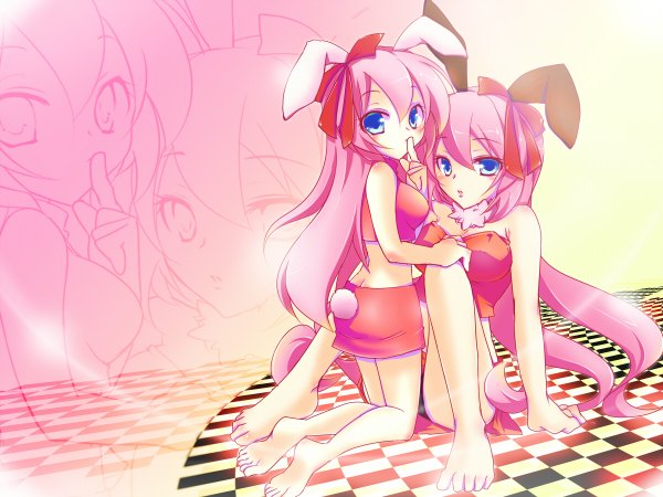 Anime picture 1200x900 with vocaloid megurine luka haru aki bunny ears shoujo ai girl