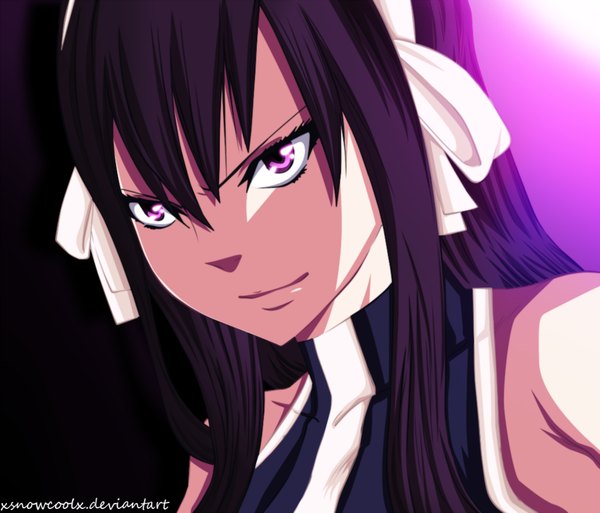 Anime picture 2000x1710 with fairy tail ultear milkovich xsnowcoolx single long hair highres black hair smile pink eyes coloring portrait close-up girl ribbon (ribbons) hair ribbon