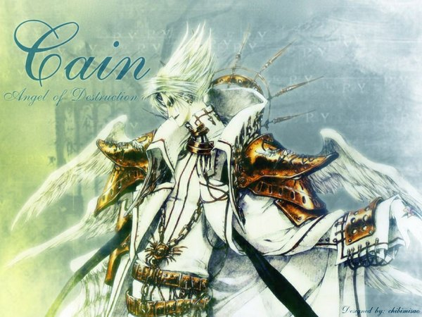 Anime picture 1024x768 with trinity blood gonzo cain nightroad short hair smile white hair profile angel boy wings chain jewelry