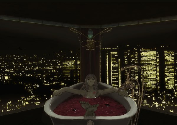 Anime picture 1056x745 with vocaloid megurine luka girl rose (roses) bath