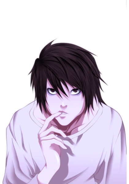 Anime picture 1200x1710 with death note madhouse l (death note) n3eko123 single tall image short hair brown hair brown eyes coloring finger to mouth portrait transparent background boy