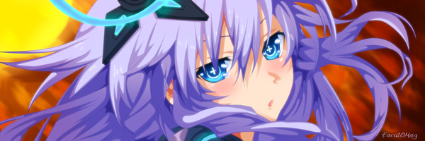Anime picture 2400x800 with choujigen game neptune purple heart facu10mag single long hair blush highres blue eyes wide image purple hair looking back :o coloring close-up face + + girl