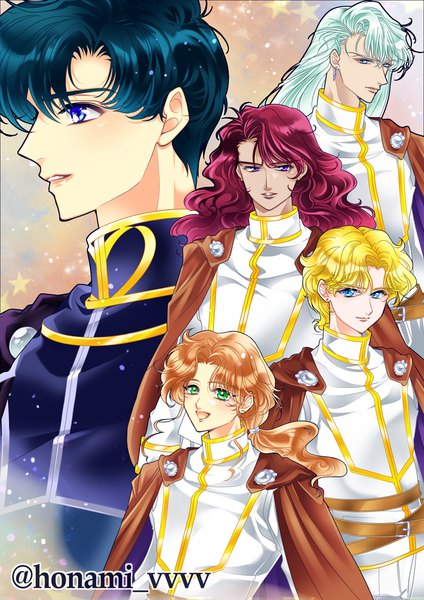 Anime picture 744x1052 with bishoujo senshi sailor moon toei animation chiba mamoru prince endymion jadeite (sailor moon) kunzite (sailor moon) zoisite (sailor moon) nephrite (sailor moon) honami vvvv long hair tall image looking at viewer short hair open mouth blue eyes blonde hair brown hair purple eyes green eyes signed