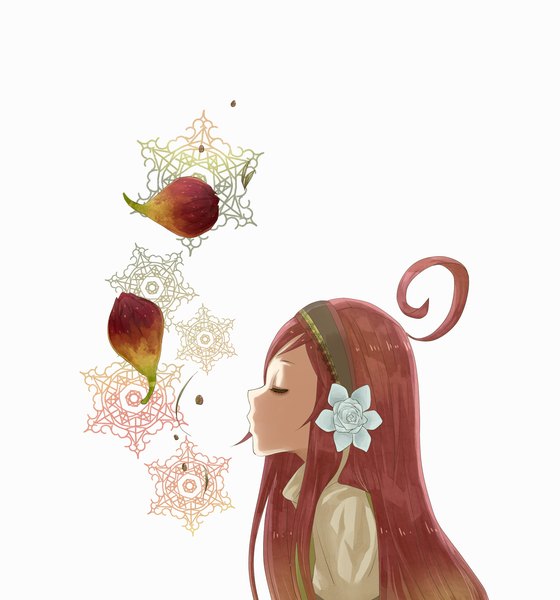 Anime picture 2000x2142 with original tomaeda (bravered) single long hair tall image highres simple background white background pink hair ahoge eyes closed hair flower girl hair ornament hairband