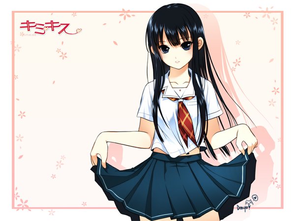 Anime picture 1024x768 with kimi kiss dmyotic futami eriko shirahane nao blue eyes black hair uniform school uniform