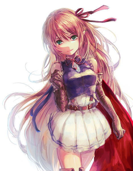 Anime picture 2275x2923 with shadowverse arisa (shadowverse) yurika0207 single long hair tall image looking at viewer fringe highres simple background blonde hair hair between eyes white background bare shoulders green eyes pointy ears girl gloves ribbon (ribbons) hair ribbon
