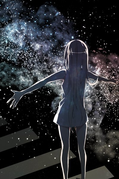 Anime picture 1840x2760 with original mahyack single long hair tall image highres standing from behind legs back spread arms girl