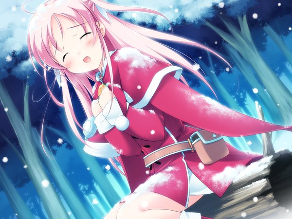 Anime picture 1600x1200 with shirokuma bell stars hoshina nanami fujiwara warawara single blush game cg tears snowing christmas winter snow girl