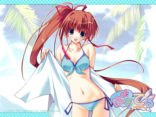 Anime picture 1600x1200 with pastel momose mio yuki usagi (mofurafu) long hair highres wallpaper side ponytail ribbon (ribbons) swimsuit hair ribbon bikini side-tie bikini