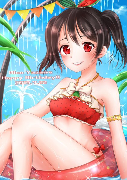 Anime picture 2550x3624 with love live! school idol project sunrise (studio) love live! yazawa nico rin5325 single tall image looking at viewer blush fringe highres short hair breasts light erotic black hair smile hair between eyes red eyes sitting twintails