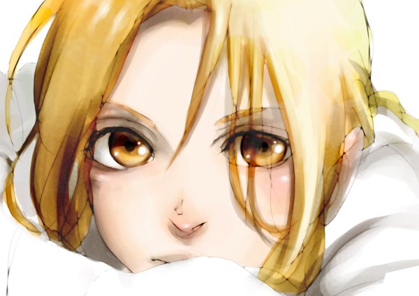 Anime picture 2381x1684 with fullmetal alchemist studio bones edward elric single long hair highres blonde hair yellow eyes close-up face