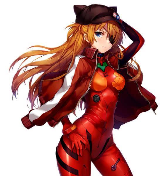 Anime picture 916x1000 with neon genesis evangelion rebuild of evangelion evangelion: 3.0 you can (not) redo gainax soryu asuka langley momoko (momopoco) akovia single long hair tall image looking at viewer blush fringe breasts blue eyes standing orange hair hand on hip transparent background girl