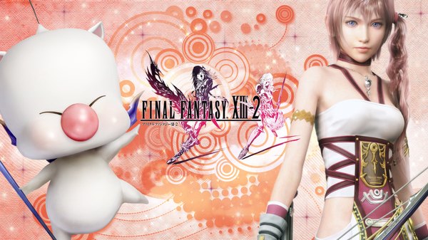 Anime picture 1920x1080 with final fantasy final fantasy xiii final fantasy xiii-2 square enix serah farron long hair highres blue eyes wide image pink hair girl dress pendant bow (weapon)