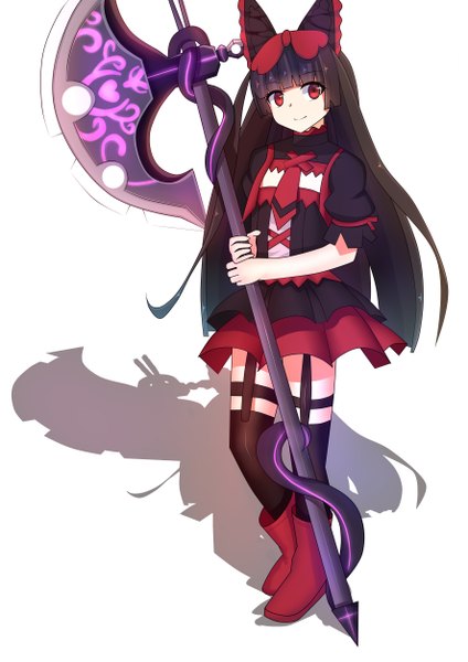Anime picture 3541x5016 with gate - jieitai ka no chi nite kaku tatakaeri a-1 pictures rory mercury unscpro single long hair tall image looking at viewer highres black hair red eyes white background absurdres shadow lolita fashion goth-loli girl thighhighs dress bow